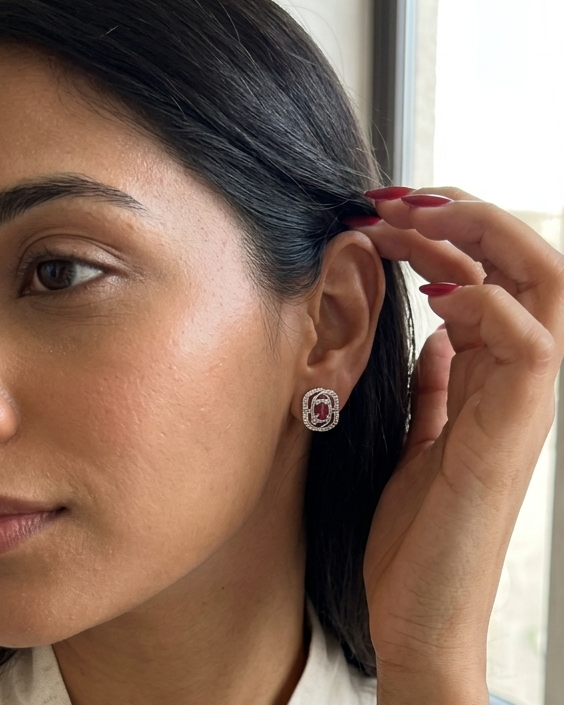 Ruby Frame Stud Earrings