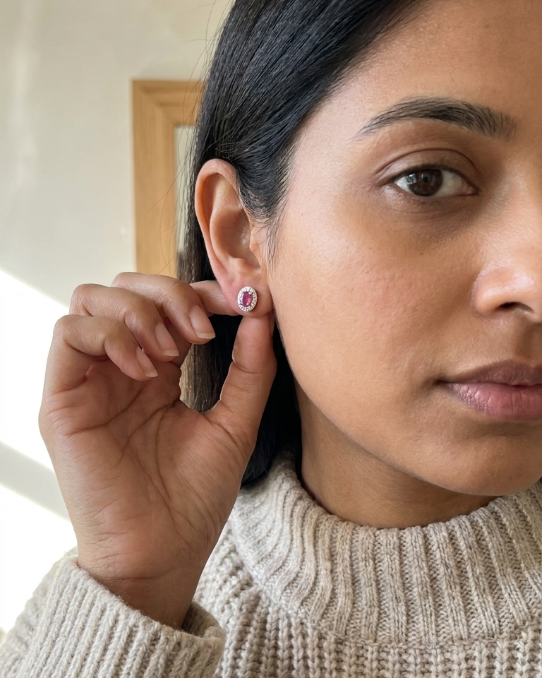 Vintage Ruby Cluster Studs — view 3