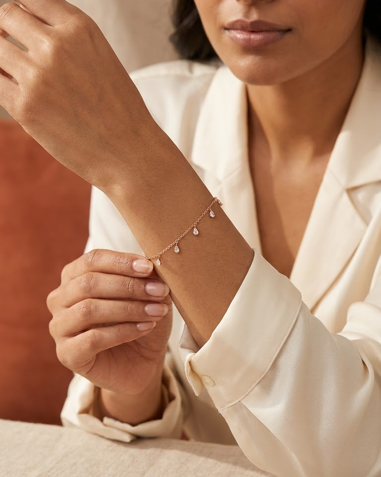 Dainty Teardrop Diamond Bracelet — view 3