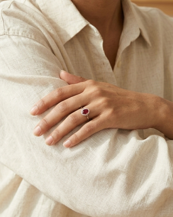 Ruby Halo Solitaire Ring