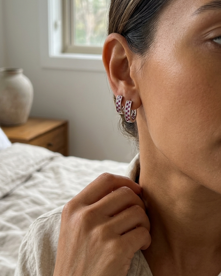 Ruby Grid Hoop Earrings
