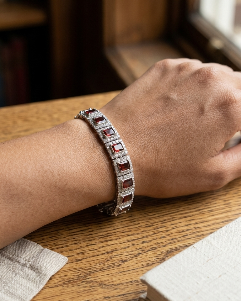 Garnet Halo Link Bracelet