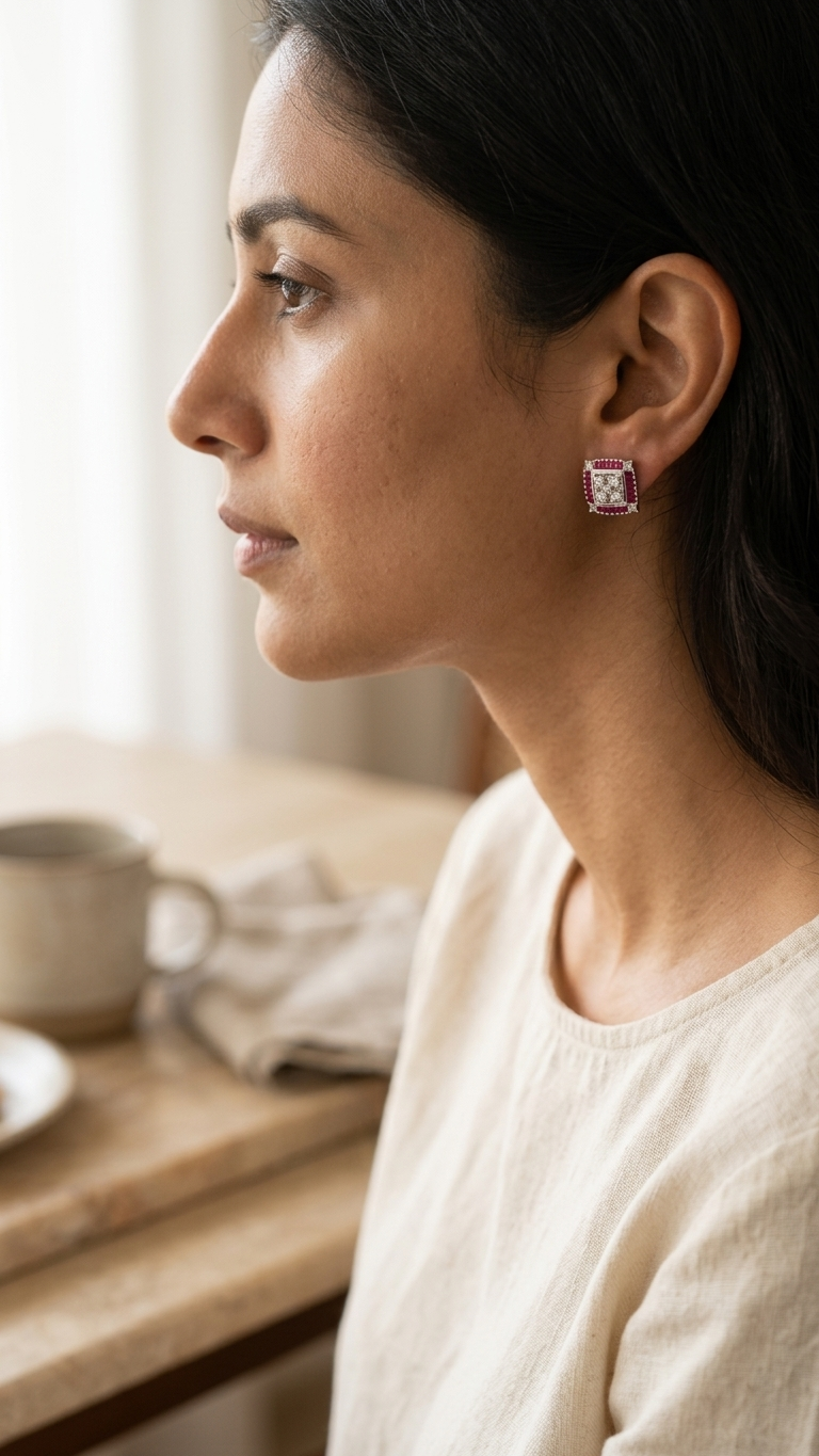 Royale Square Stud Earrings — view 2
