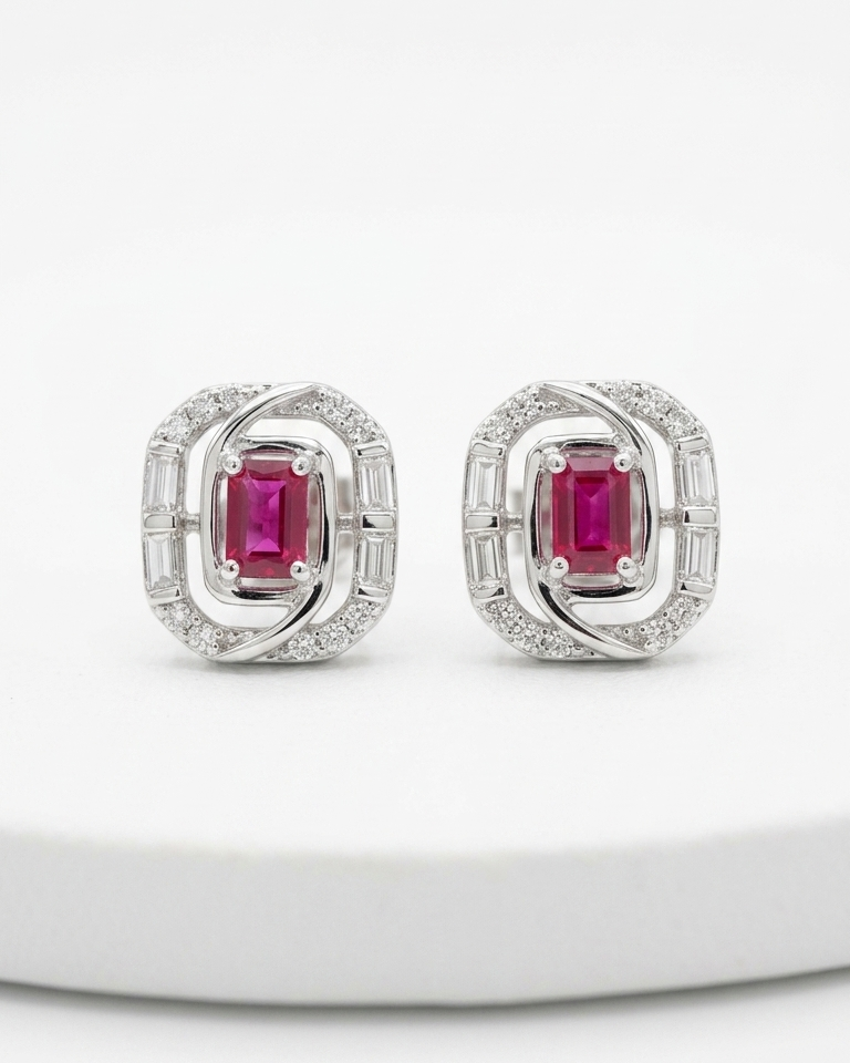 Ruby Frame Stud Earrings