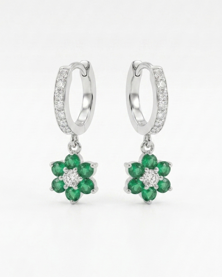 Emerald Bloom Drop Hoops
