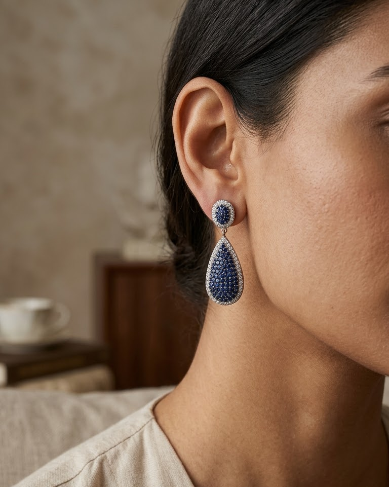 Blue Sapphire Teardrop Dangle Earrings — view 3