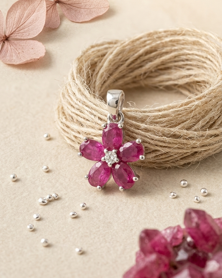 Ruby Daisy Pendant