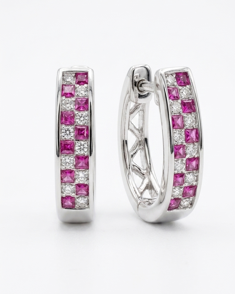 Ruby Grid Hoop Earrings