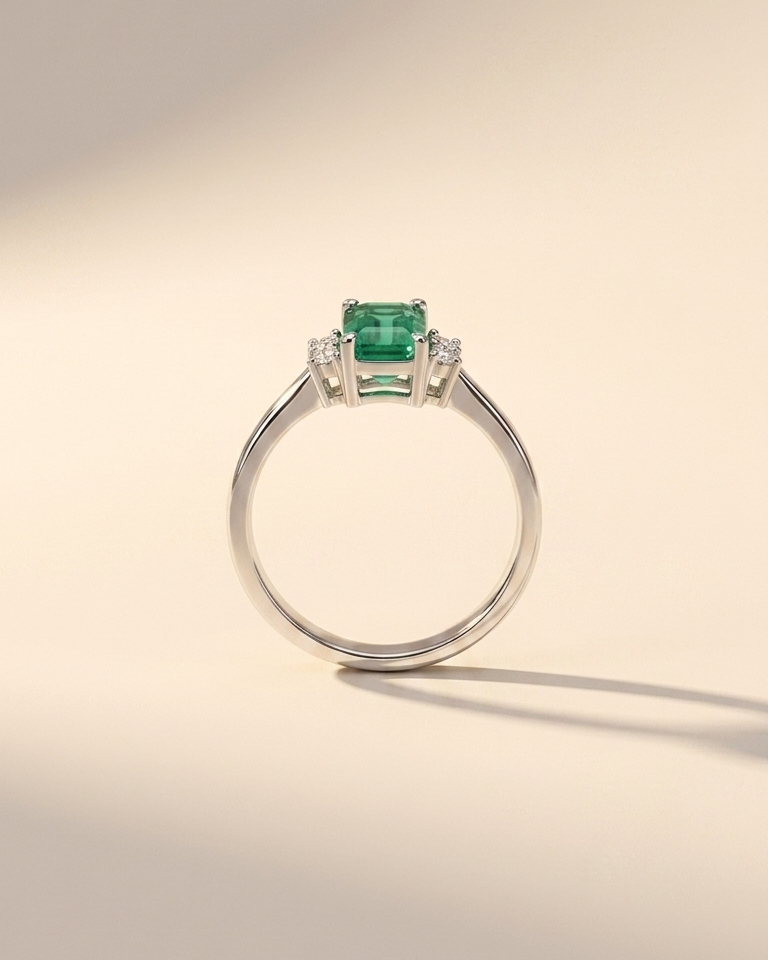 Emerald Solitaire Ring — view 2