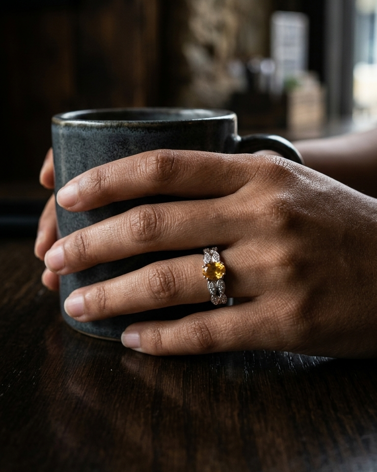 Golden Citrine Cluster Ring