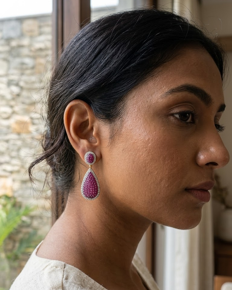 Ruby Teardrop Dangle Earrings — view 3