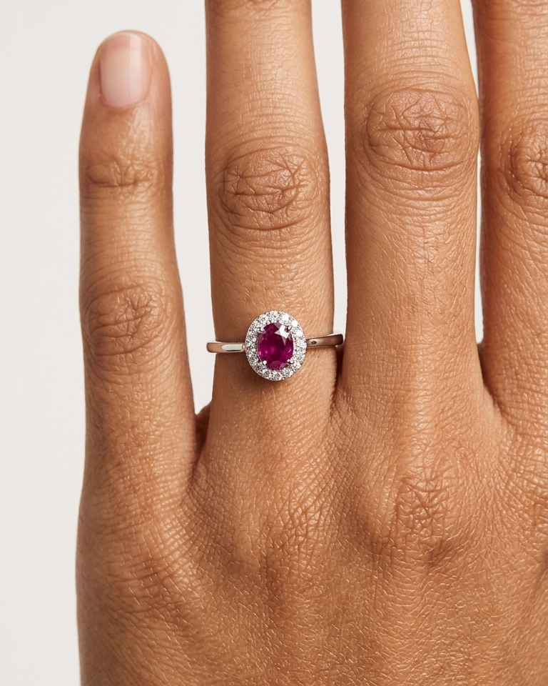 Ruby Halo Solitaire Ring