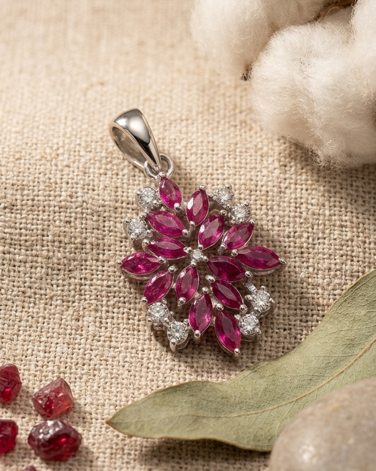 Ruby Floral Cluster Pendant