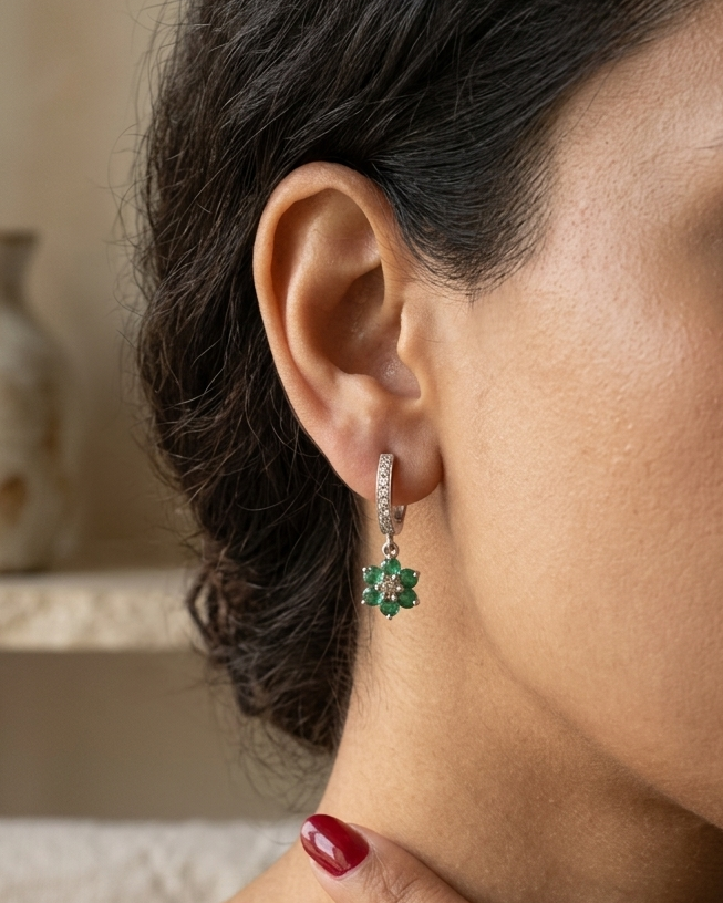Emerald Bloom Drop Hoops