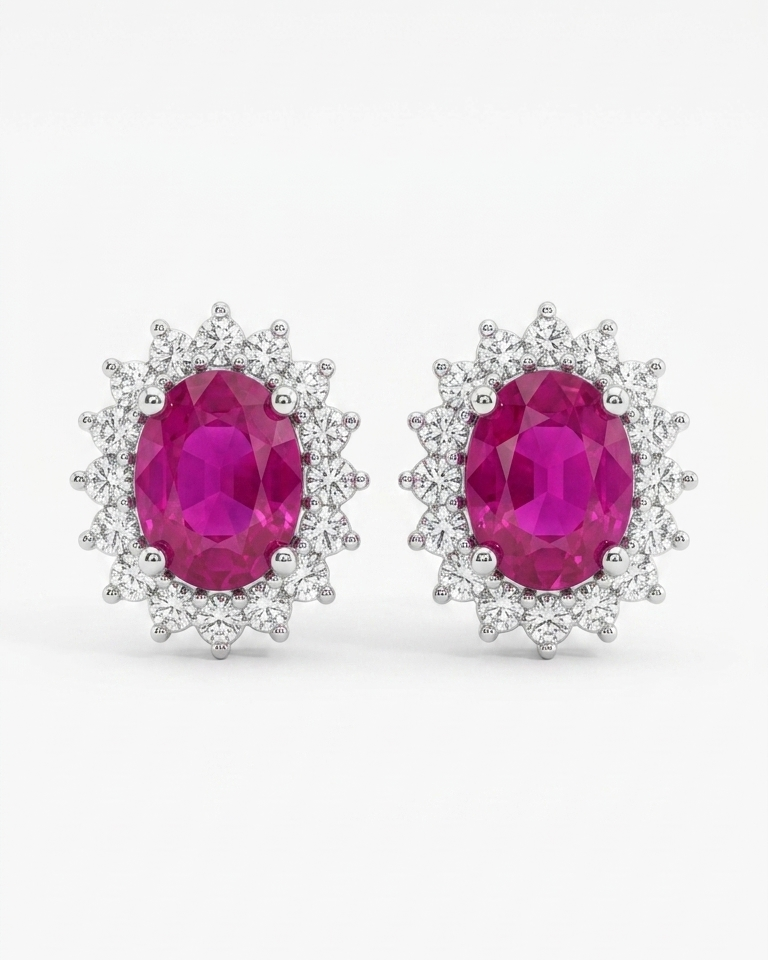 Ruby Halo Stud Earrings