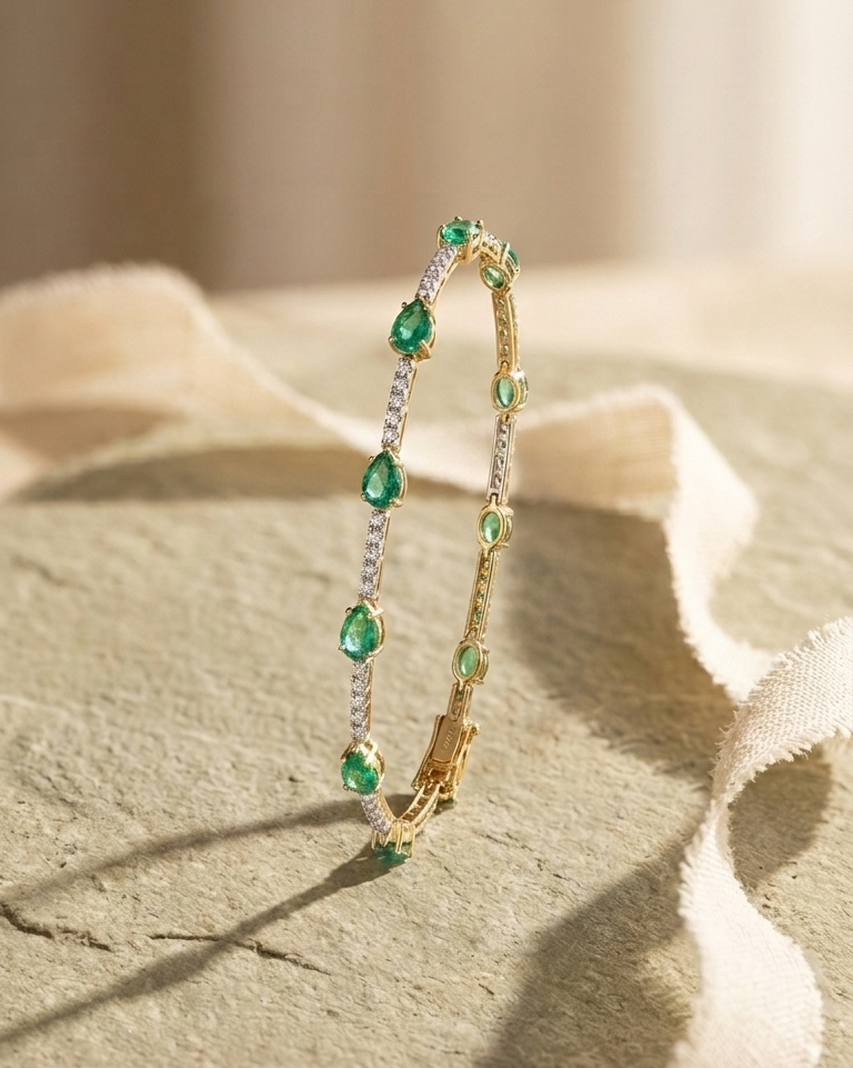 Emerald Pear Station Diamond Tennis Bracelet — view 4