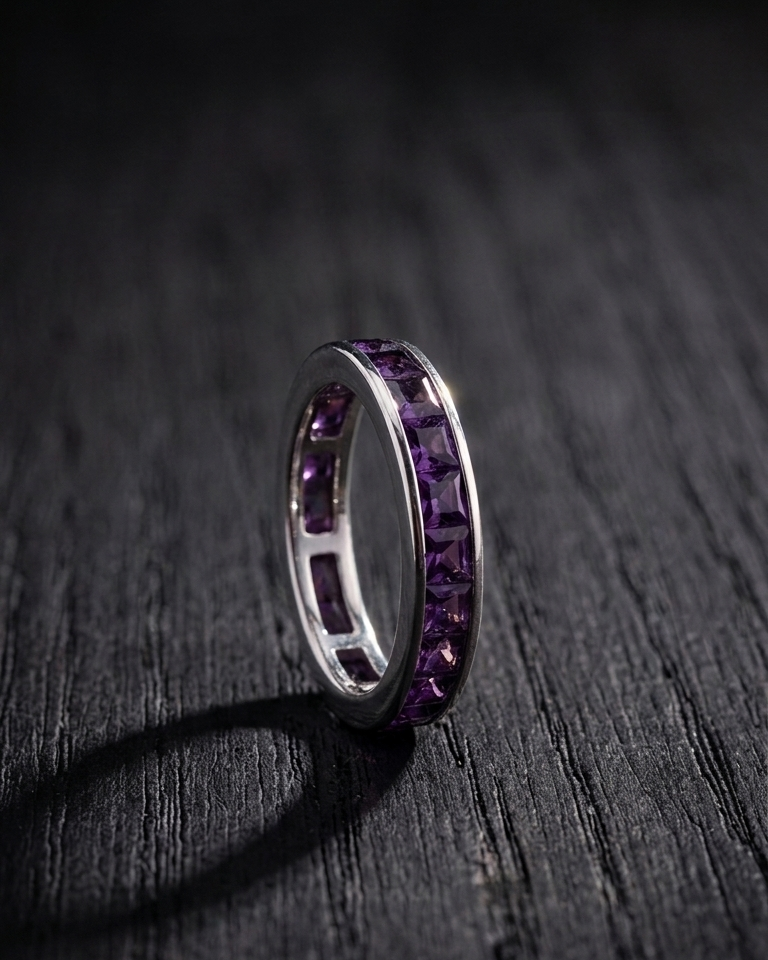 Slim Amethyst Channel Band — view 7