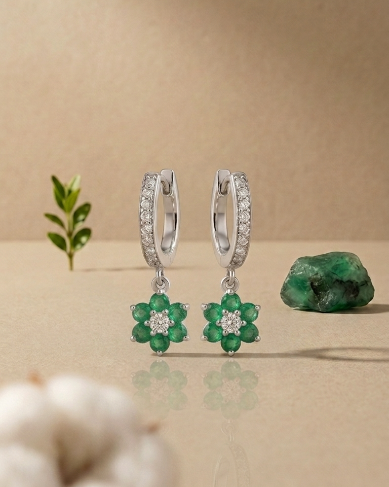 Emerald Bloom Drop Hoops — view 3