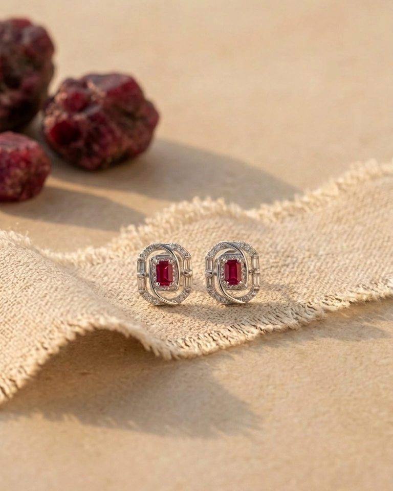 Ruby Frame Stud Earrings — view 1