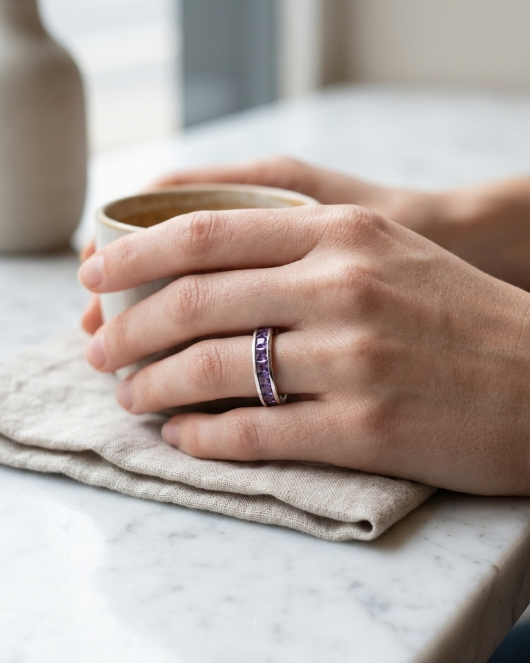Slim Amethyst Channel Band