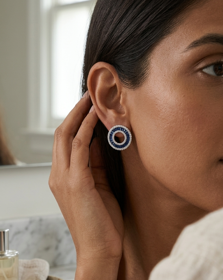 Sapphire Orbit Earrings — view 2