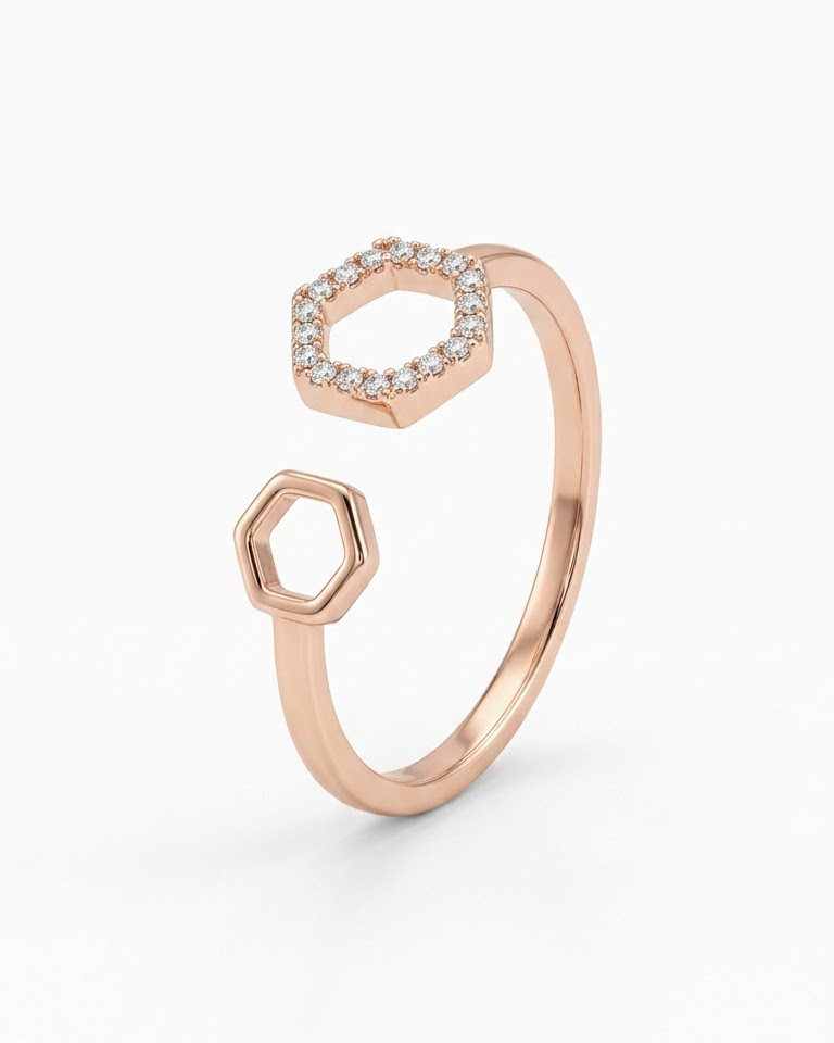 Hexagon Diamond Ring Duo