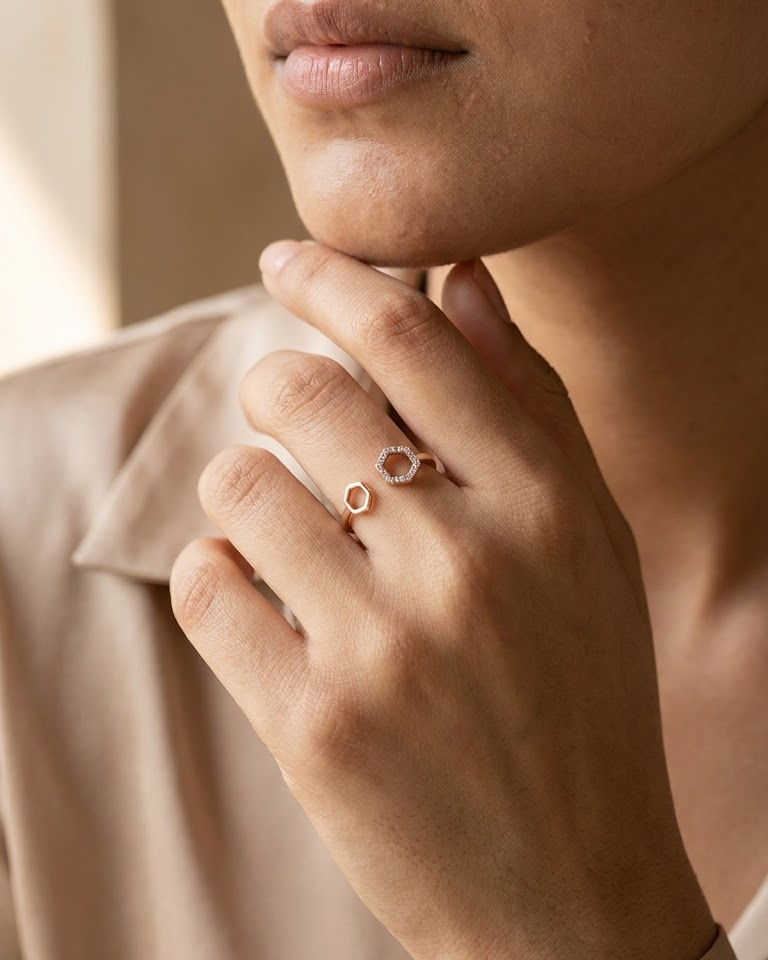 Hexagon Diamond Ring Duo