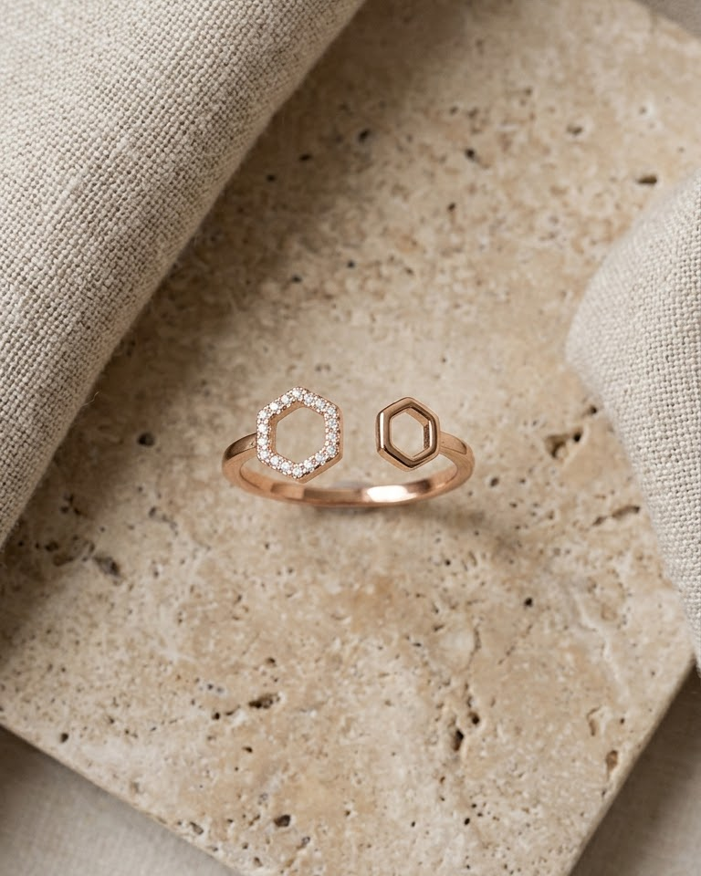 Hexagon Diamond Ring Duo — view 1