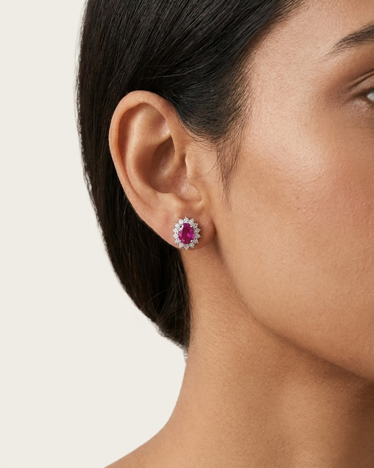 Ruby Halo Stud Earrings — view 3