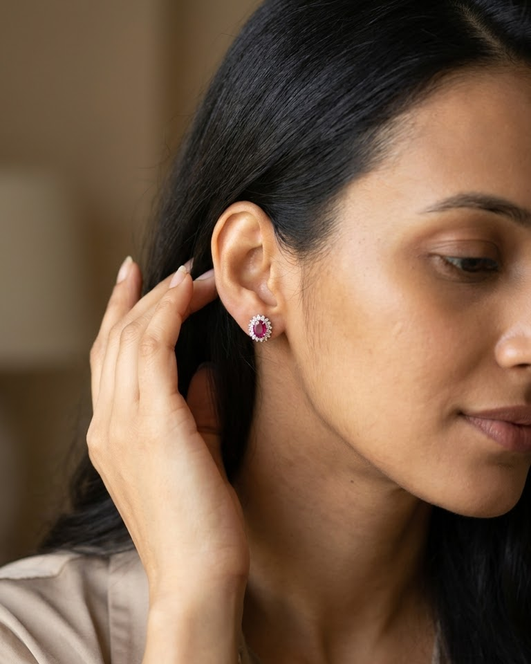 Ruby Halo Stud Earrings — view 2