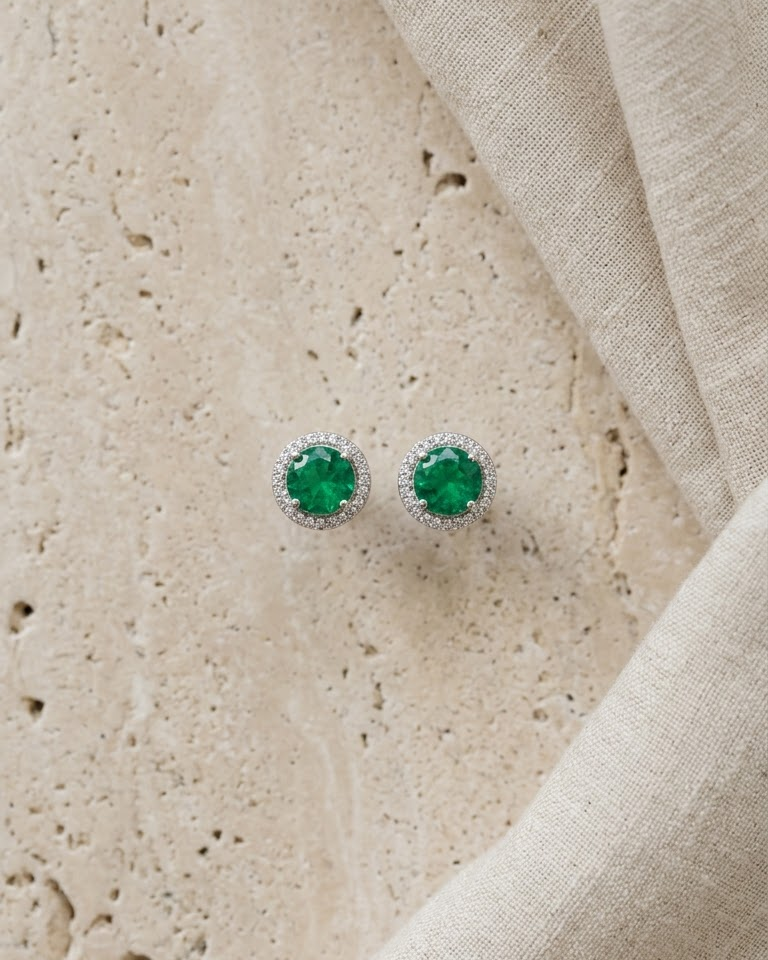 Emerald Halo Diamond Stud — view 1