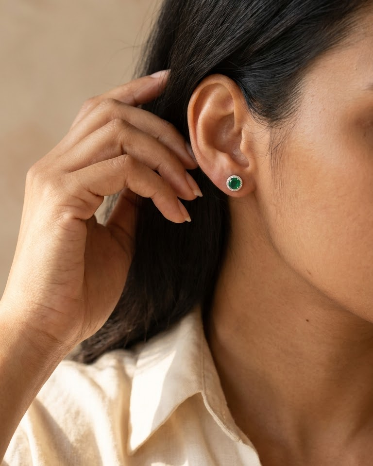 Emerald Halo Diamond Stud — view 2