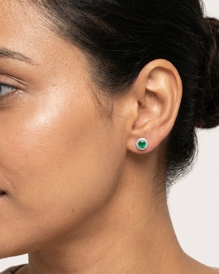 Emerald Halo Diamond Stud — view 3
